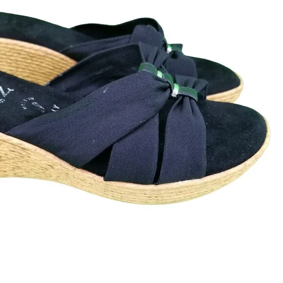 ✅Womens 8M Italian Shoemakers Sandals Wedge Heel Slip On Black Made in Italy - Picture 16 of 16